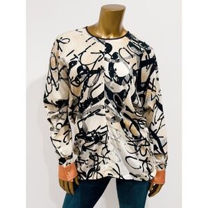 MAX MARA Women's Multicolor Printed Batwing Sleeve Silk Blouse Top Size M